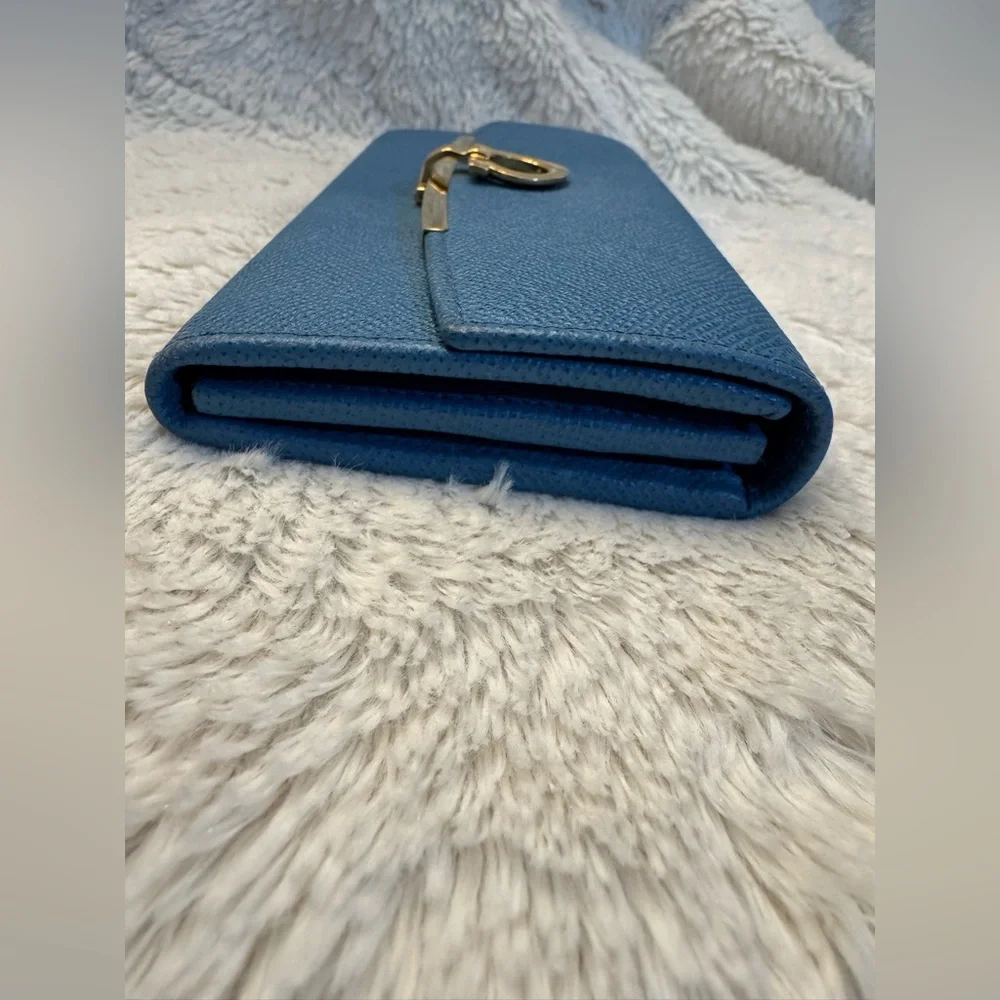 Salvatore Ferragamo Gancini Blue Continental Wallet - Pebbled Calfskin, Italy 🇮🇹
